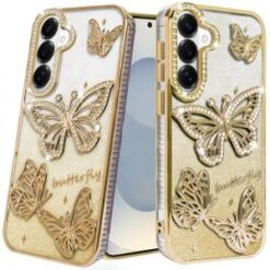Samsung s26 Butterfly Freedom Shimmer Glitter Thick TPU Case Cover - Gold