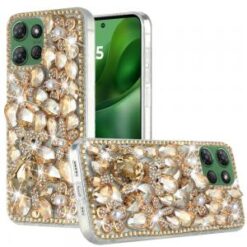 Moto G Power 2026/2025 Full Diamond with Ornaments Hard TPU Case Cover - Gold Panda Floral