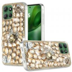 Moto G Power 2026/2025 Full Diamond with Ornaments Hard TPU Case Cover - Gold Swan Crown Pearl