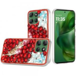 Moto G Power 2026/2025 Full Diamond with Ornaments Case Cover - Red Exquisite Garden