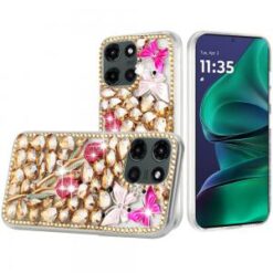 Moto G Stylus 5G 2026/2025 Full Diamond with Ornaments Case Cover - Gold Exquisite Garden