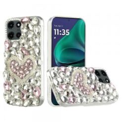 Moto G Stylus 5G 2026/2025 Full Diamond with Ornaments Case Cover - Hearty Pink Pearl Heart