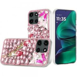 Moto G Stylus 5G 2026/2025 Full Diamond with Ornaments Case Cover - Pink Exquisite Garden