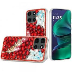 Moto G Stylus 5G 2026/2025 Full Diamond with Ornaments Case Cover - Red Exquisite Garden
