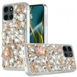 Moto G Stylus 5G 2026/2025 Full Diamond with Ornaments Hard TPU Case Cover - Silver Panda Floral