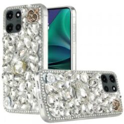 Moto G Stylus 5G 2026/2025 Full Diamond with Ornaments Case Cover - Silver Swan Crown Pearl