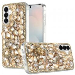 Samsung s26 Full Diamond with Ornaments Case Cover - Gold Panda Floral