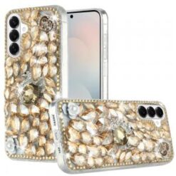 Samsung s26 Full Diamond with Ornaments Case Cover - Gold Swan Crown Pearl