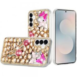 Samsung s26 Full Diamond with Ornaments Case Cover - Gold Exquisite Garden