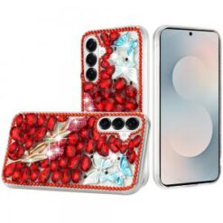 Samsung s26 Full Diamond with Ornaments Case Cover - Red Exquisite Garden