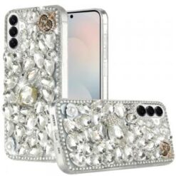 Samsung s26 Full Diamond with Ornaments Case Cover - Silver Swan Crown Pearl