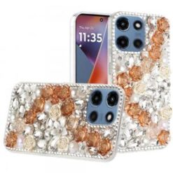 For Moto G 5G 2025/2026 - G Play 2026 - Rose Flower Full Diamond Bling Stones - Gold
