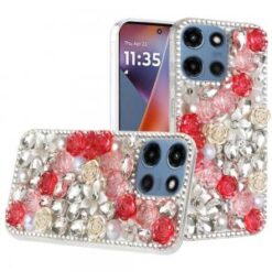 For Moto G 5G 2025/2026 - G Play 2026 - Rose Flower Full Diamond Bling Stones - Red