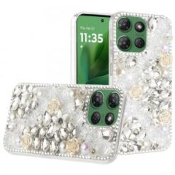 Moto G Power 2026/2025 Rose Flower Full Diamond Bling Stones - Clear