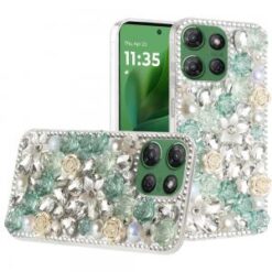 Moto G Power 2026/2025 Rose Flower Full Diamond Bling Stones - Green