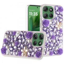 Moto G Power 2026/2025 Rose Flower Full Diamond Bling Stones - Purple