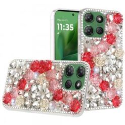 Moto G Power 2026/2025 Rose Flower Full Diamond Bling Stones - Red