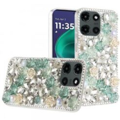 Moto G Stylus 5G 2026/2025 Rose Flower Full Diamond Bling Stones - Green