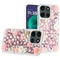 Moto G Stylus 5G 2026/2025 Rose Flower Full Diamond Bling Stones - Pink