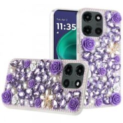 Moto G Stylus 5G 2026/2025 Rose Flower Full Diamond Bling Stones - Purple