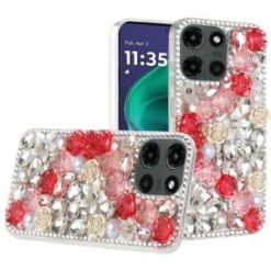 Moto G Stylus 5G 2026/2025 Rose Flower Full Diamond Bling Stones - Red