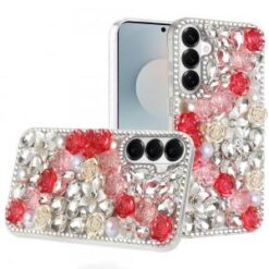 Samsung s26 Rose Flower Full Diamond Bling Stones - Red