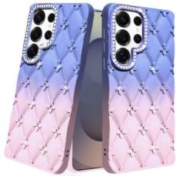 Samsung s26 Ultra Floral Joy Glitter Shimmer Leather Feel Thick TPU Case - Light Blue/Light Pink