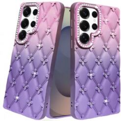 Samsung s26 Ultra Floral Joy Glitter Shimmer Leather Feel Thick TPU Case - Light Pink/Light Purp
