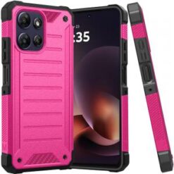Moto G power 2026 Premium Tough Lined Design Hybrid Case Cover - Hot Pink