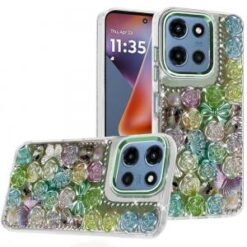 For Moto G 5G 2025/2026 - G Play 2026 - Muti-Color Floral Bling Stones Ornaments Case - Green
