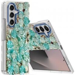 Samsung Z Fold 7 Muti-Color Floral Bling Stones Ornaments Case - Blue