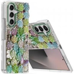 Samsung Z Fold 7 Muti-Color Floral Bling Stones Ornaments Case - Green
