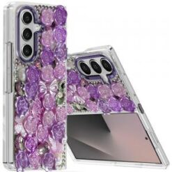 Samsung Z Fold 7 Muti-Color Floral Bling Stones Ornaments Case - Purple