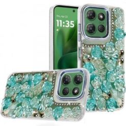 Moto G Power 2026/2025 Muti-Color Floral Bling Stones Ornaments Case - Blue