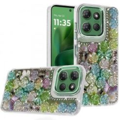 Moto G Power 2026/2025 Muti-Color Floral Bling Stones Ornaments Case - Green