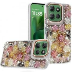 Moto G Power 2026/2025 Muti-Color Floral Bling Stones Ornaments Case - Orange