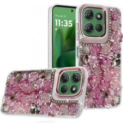 Moto G Power 2026/2025 Muti-Color Floral Bling Stones Ornaments Case - Pink