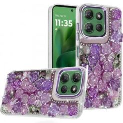 Moto G Power 2026/2025 Muti-Color Floral Bling Stones Ornaments Case - Purple