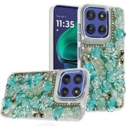 Moto G Stylus 5G 2026/2025 Muti-Color Floral Bling Stones Ornaments Case - Blue