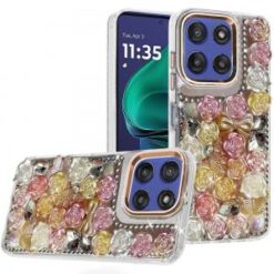 Moto G Stylus 5G 2026/2025 Muti-Color Floral Bling Stones Ornaments Case - Orange