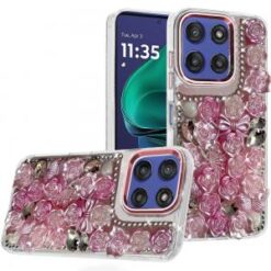 Moto G Stylus 5G 2026/2025 Muti-Color Floral Bling Stones Ornaments Case - Pink