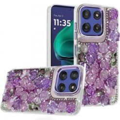 Moto G Stylus 5G 2026/2025 Muti-Color Floral Bling Stones Ornaments Case - Purple