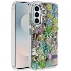 Samsung s26 Muti-Color Floral Bling Stones Ornaments Case - Green