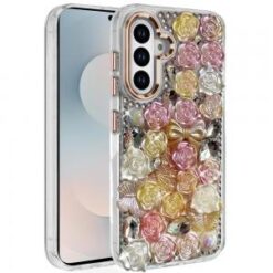 Samsung s26 Muti-Color Floral Bling Stones Ornaments Case - Orange