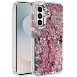 Samsung s26 Muti-Color Floral Bling Stones Ornaments Case - Pink