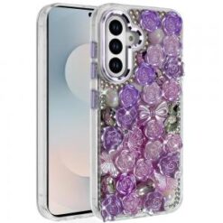 Samsung s26 Muti-Color Floral Bling Stones Ornaments Case - Purple