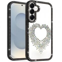 Samsung s26 Plus Beautiful ANGEL Hearts Glitter Shimmer Diamond Plusd Hybrid Case - Black