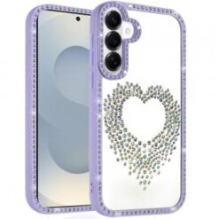 Samsung s26 Plus Beautiful ANGEL Hearts Glitter Shimmer Diamond Plusd Hybrid Case - Purple