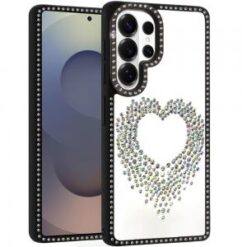 Samsung s26 Ultra Beautiful ANGEL Hearts Glitter Shimmer Diamond Edged Hybrid Case - Black
