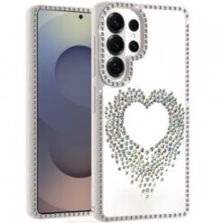 Samsung s26 Ultra Beautiful ANGEL Hearts Glitter Shimmer Diamond Edged Hybrid Case - Beige